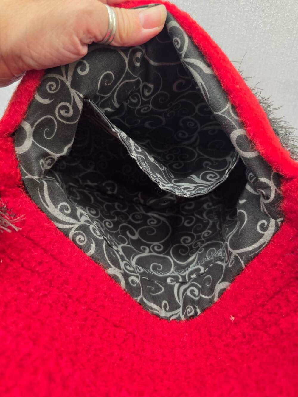 Artisan Crafted Red Wool Purse Handbag